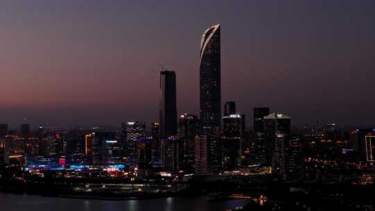 苏州城市日落夜景风光航拍