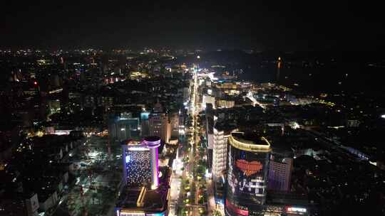 浙江杭州城市夜景交通航拍