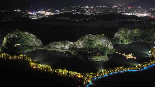 广东肇庆七星山夜景灯光航拍