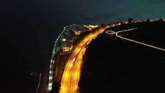 厦门环岛南路夜景公路航拍沿海公路海边公路