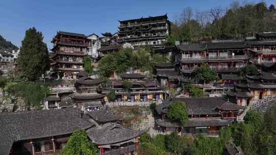 湖南湘西芙蓉镇航拍古镇风景