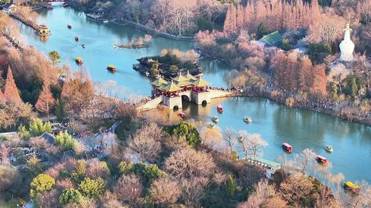 航拍瘦西湖风景区大明寺观音山园林寺庙