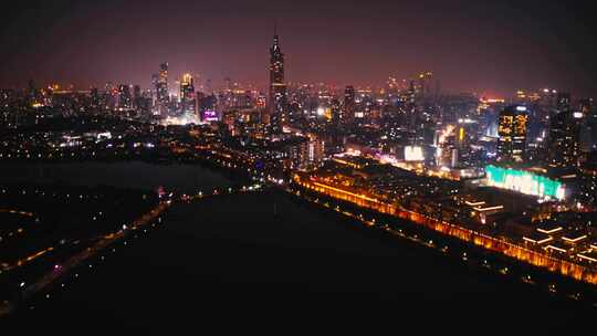 南京玄武湖紫峰大厦 夜景航拍