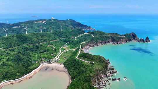 航拍晴朗的台州大陈岛绝美风景