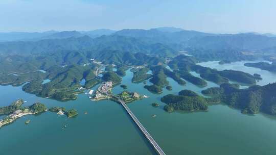 浙江杭州淳安千岛湖日出航拍