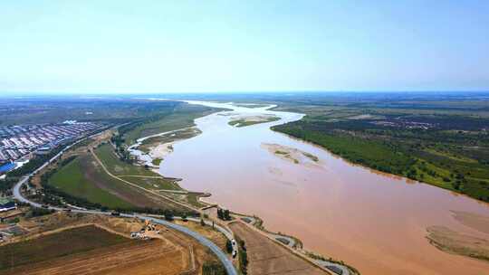 河套地区黄河平原农业-河道河滩航拍