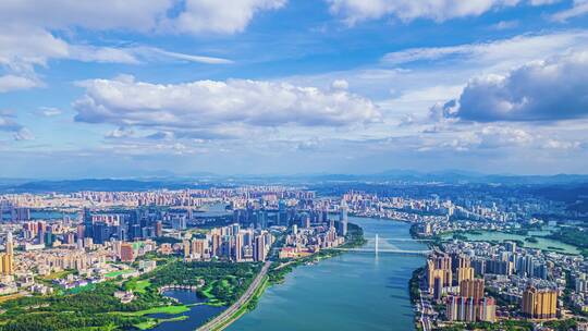惠州城市大景航拍-蓝天白云--4K-420-30P