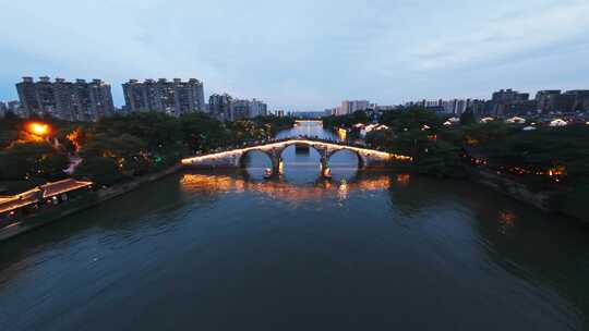 杭州运河拱宸桥夜景FPV航拍