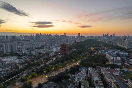 黄鹤楼朝霞日出航拍延时