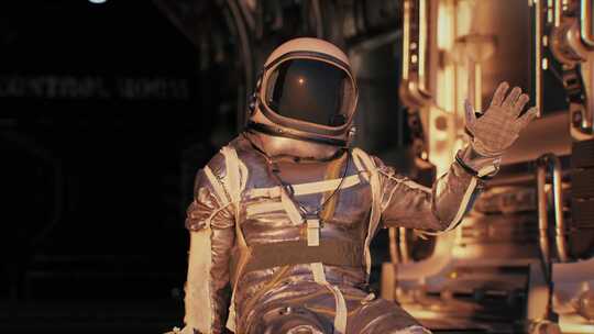 一名宇航员坐在俯瞰火星的航天器的舱口