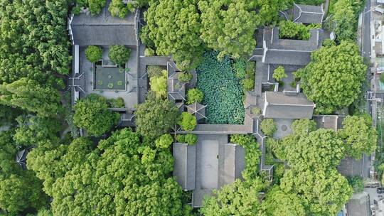 航拍城市生态环境上海醉白池风景区