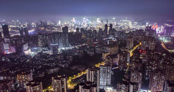 城市夜景车流航拍延时4k