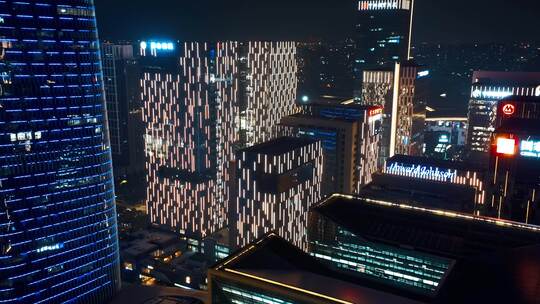 宁波东部新城CBD夜景航拍商业区大气高端