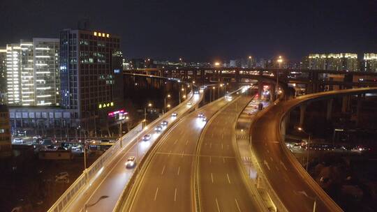 航拍城市夜景-城市夜晚车水马龙