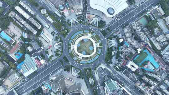 武汉光谷国际广场航拍转盘车流交通俯拍圆盘视频素材模板下载