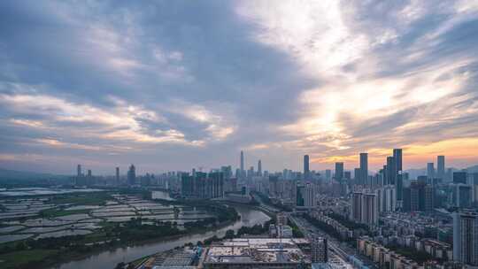 深圳城市晚霞夜景延时摄影