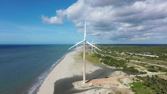 海边的风力发电机视频素材模板下载