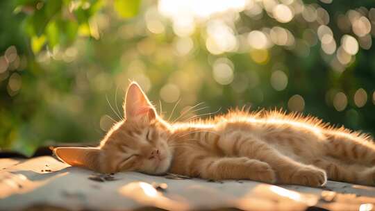 夏季小清新禅宗空镜头猫咪在屋顶晒太阳