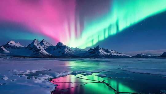 北极雪山极光风景