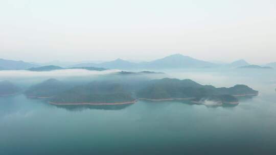 安徽省黄山市太平湖景区晨曦云雾航拍