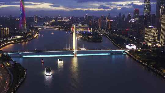 广州猎德大桥亮灯夜景-1视频素材模板下载