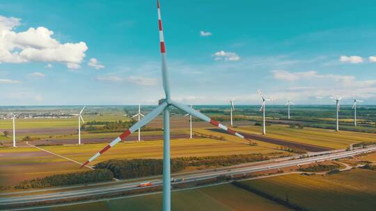 奥地利风力涡轮机的鸟瞰图视频素材模板下载