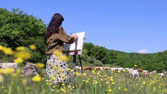 写生画家画画美术油画户外乡村美丽乡村绘画