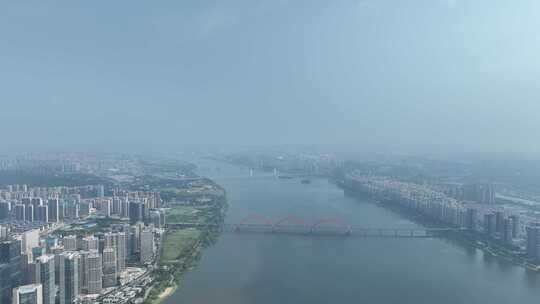 长沙湘江两岸城市建筑风光航拍福元路大桥