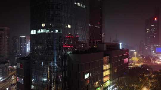 南京鼓楼区办公楼夜晚夜景航拍