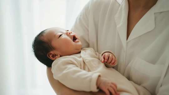 母亲怀抱中欢笑的婴儿