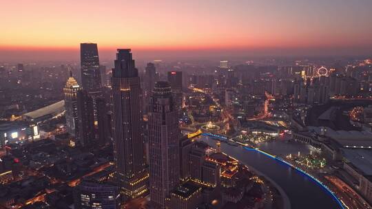 天津城市夕阳夜景航拍