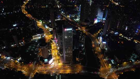 安徽合肥城市夜景交通大景航拍