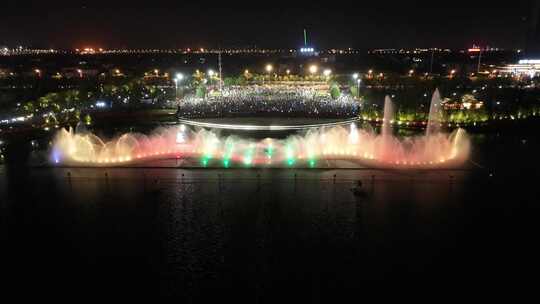 湖南衡阳酃湖公园夜景航拍