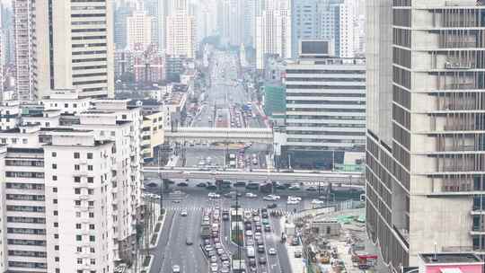 上海高架车流延时  城市风光航拍