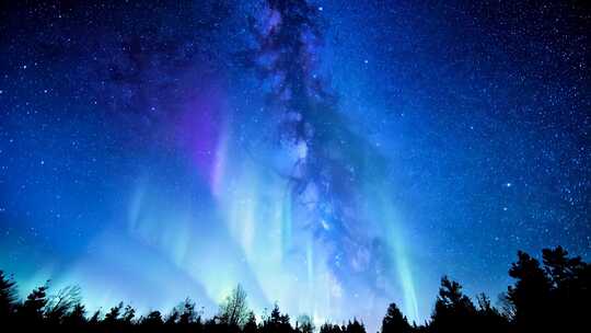 夜空中绚烂的极光与繁星
