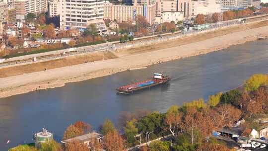 武汉琴台汉江湾月湖风景区建筑地标航运轮船