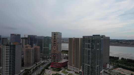 福建泉州东海新区CBD高楼建筑航拍