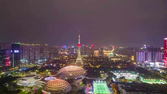 广东佛山电视塔岭南明珠体育馆夜景航拍