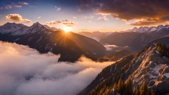 雪山云海日出壮丽景观