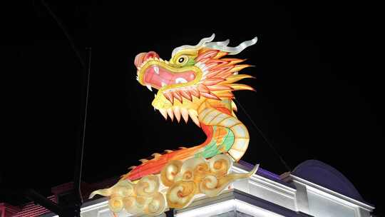 龙年春节，龙头浮雕造型灯特写视频素材模板下载