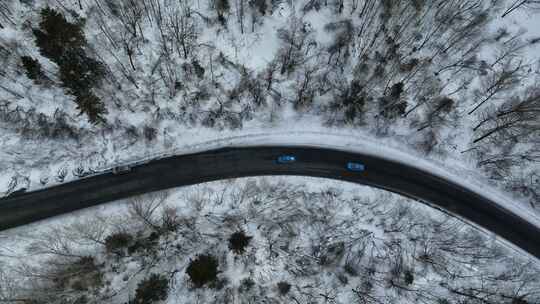 吉林长白山雪原森林公路航拍风光