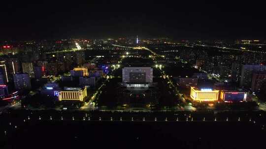 航拍洛阳开元湖洛阳市政府夜景