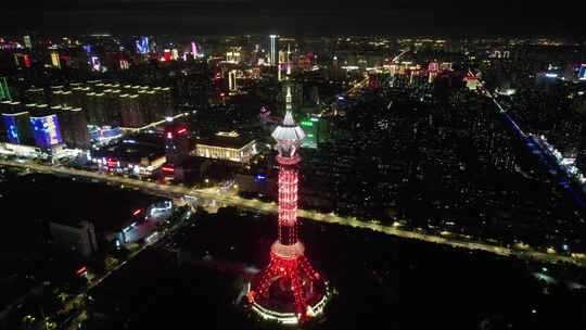 河北石家庄城市夜景灯光航拍