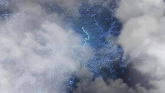 广州市地图-云雾俯冲勾勒轮廓