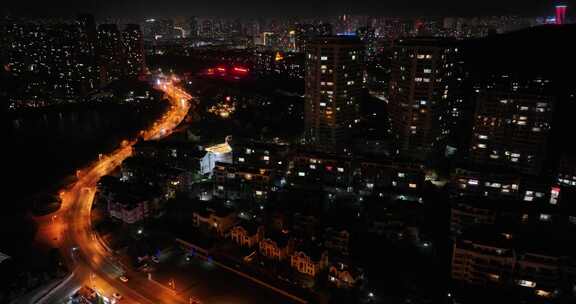 大连海滨旅游路夜景航拍