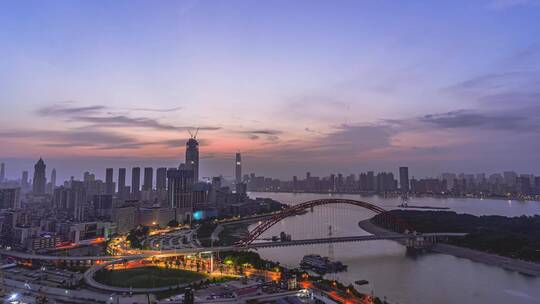 武汉市晴川桥汉江与长江交汇处日出视频素材模板下载