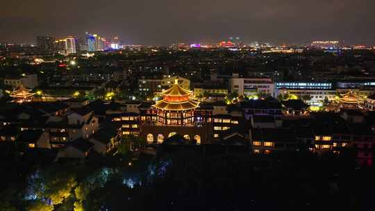 航拍苏州盘门景区中秋灯会夜景