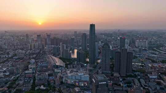 天津城市夕阳航拍空镜