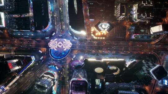上海五角场商圈夜景航拍