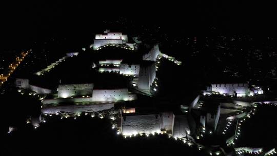 西藏江孜宗山古堡夜景航拍